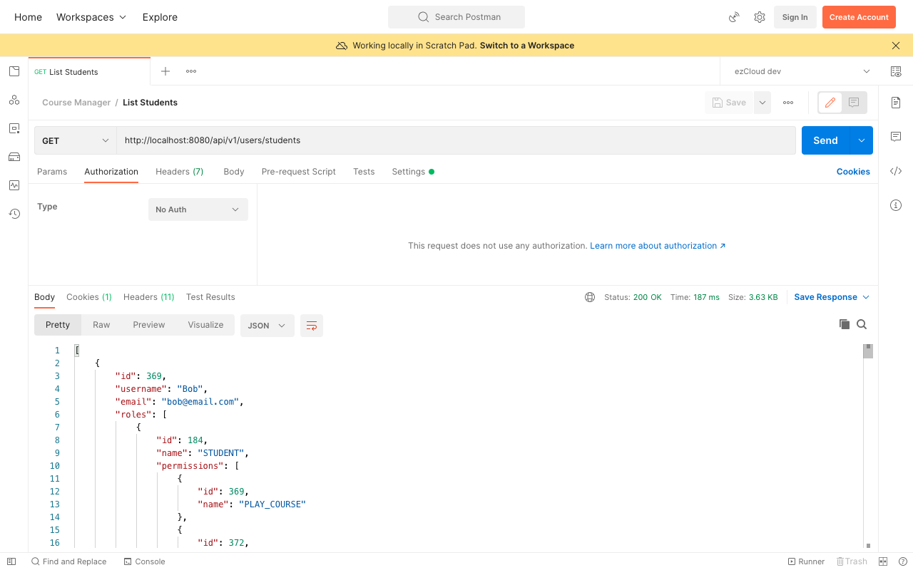 Successful response for secured Admin APIs with No Auth